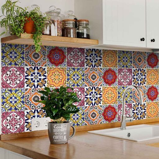 Multicolor several patterns set vintage Mexican Spanish Tile Stickers Model - H70