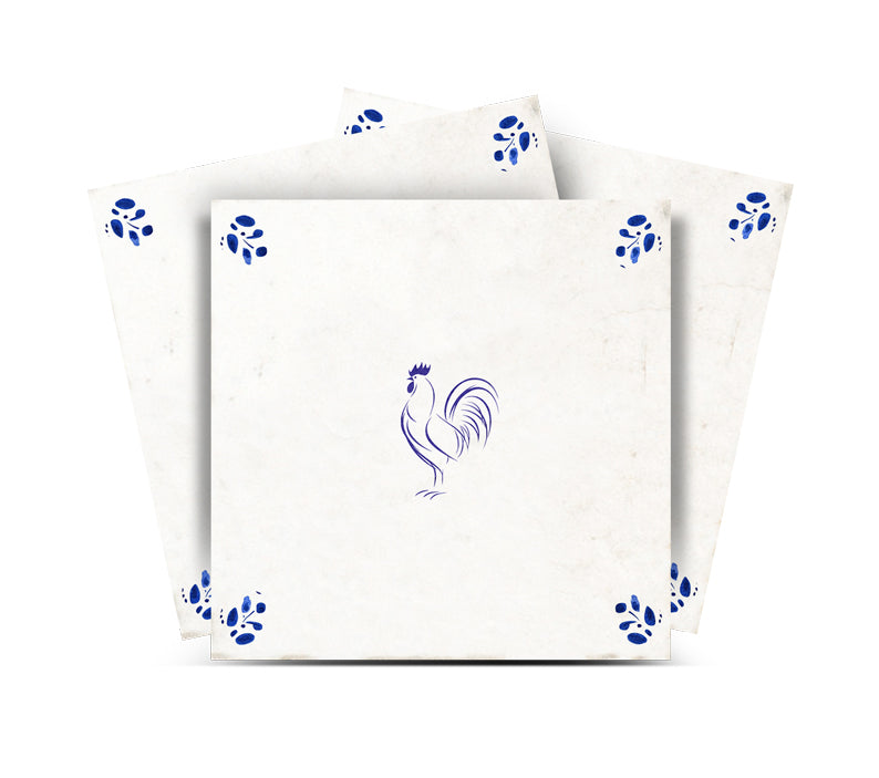 Delft Tile French Country Blue Rooster Vintage Farmhouse Decorative Kitchen Backsplash Tile Stickers - D103