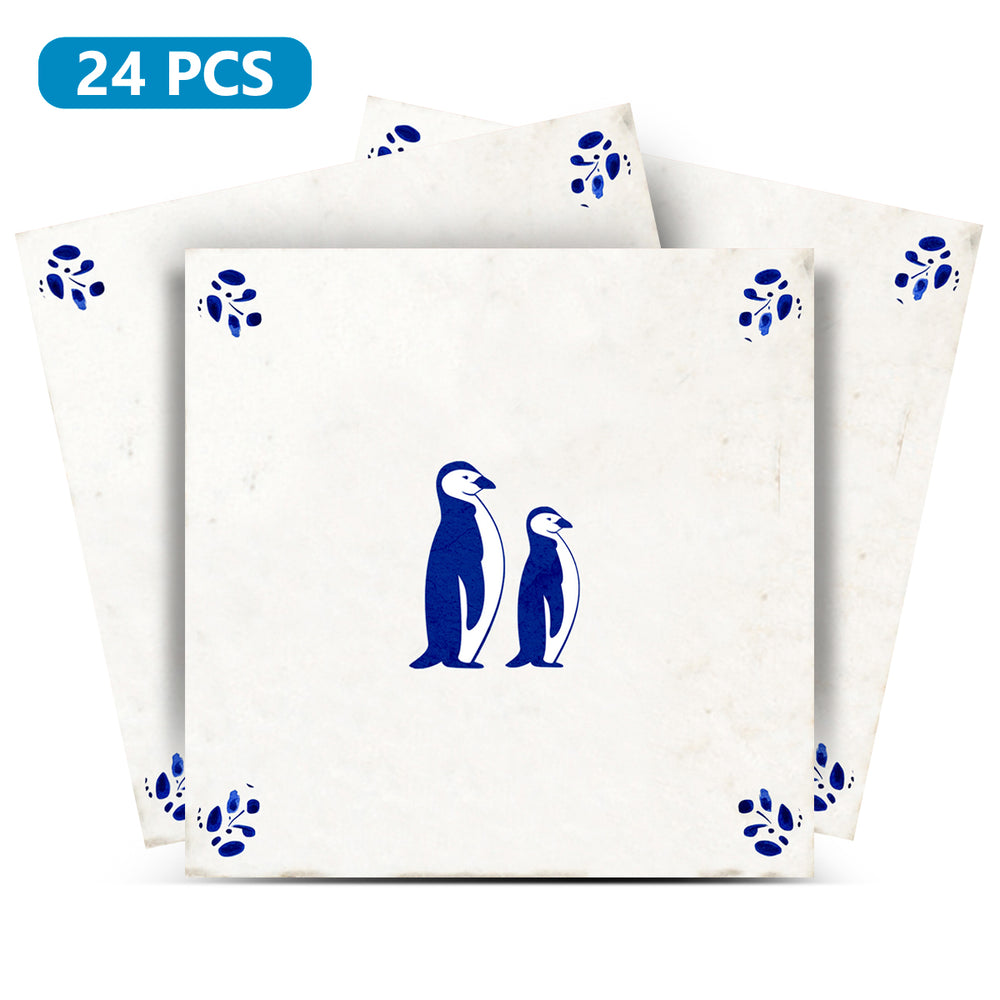 Delft tile Vintage blue corner Penguin pattern Peel And Stick Tile Stickers delft tile fireplace surround Kitchen Tile Trends Penguin Model - D12