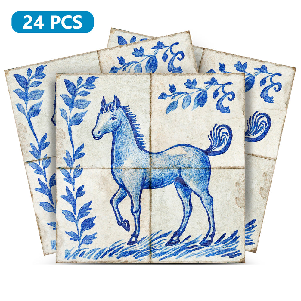 Blue Horse Delft Tile Stickers Vintage Design Peel And Stick For Kitchen Renovation Model - D40