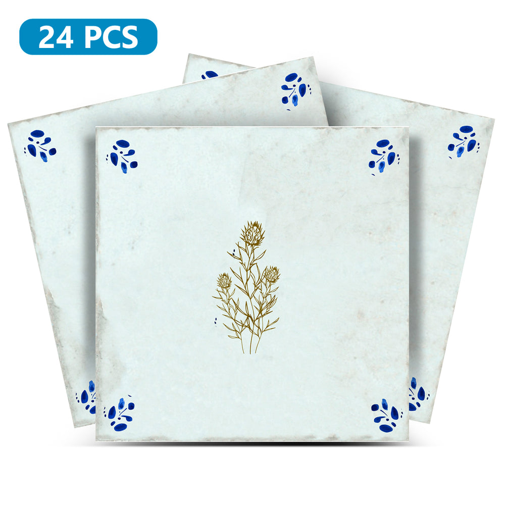 Vintage Delft Floral Tile Decals – Removable Peel and Stick Wall & Backsplash Stickers Model - D51