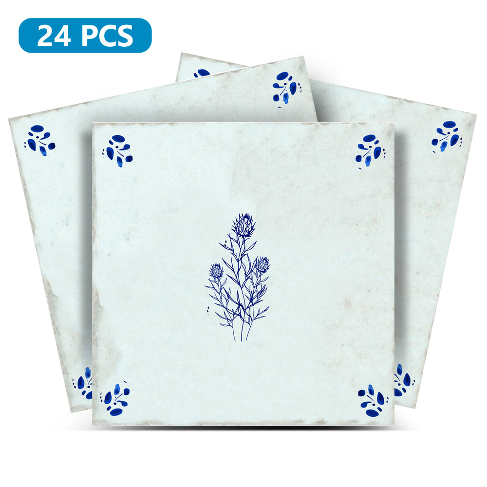 Hand-Drawn Delft Flower Design Tile Stickers – Easy Peel & Stick Wall Tiles for Effortless Home Makeover Model - D52