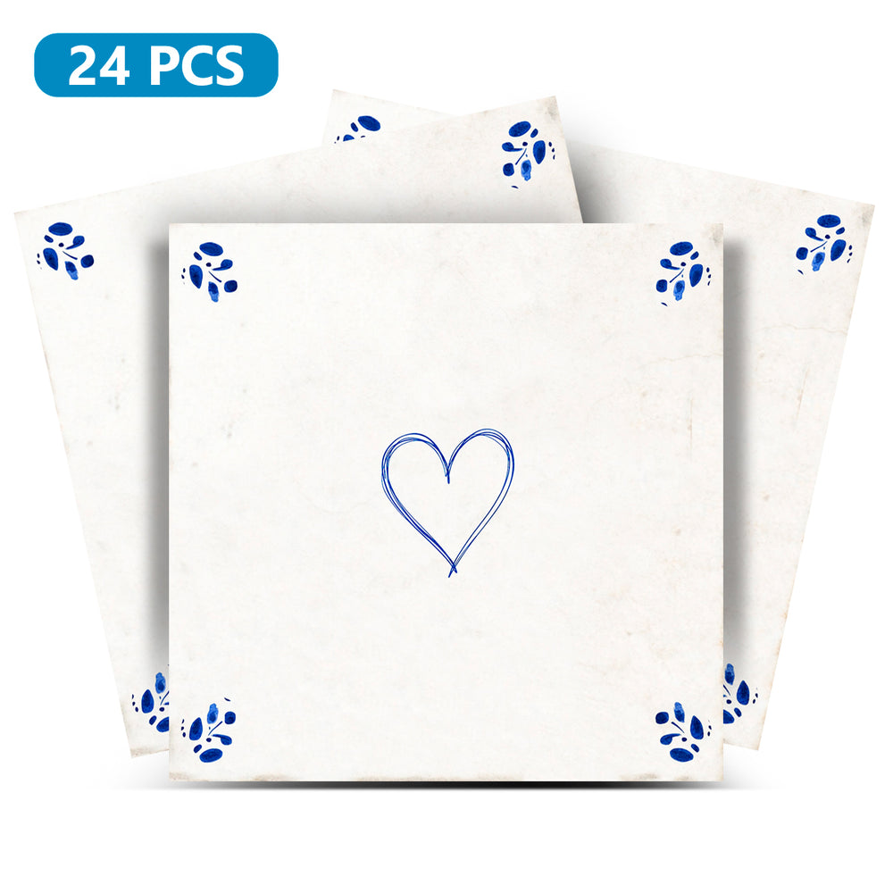 Delft tile Vintage Heart Sign Blue Corner Pattern Peel And Stick Tile Stickers delft tile fireplace surround Kitchen Tile Trends Model D55