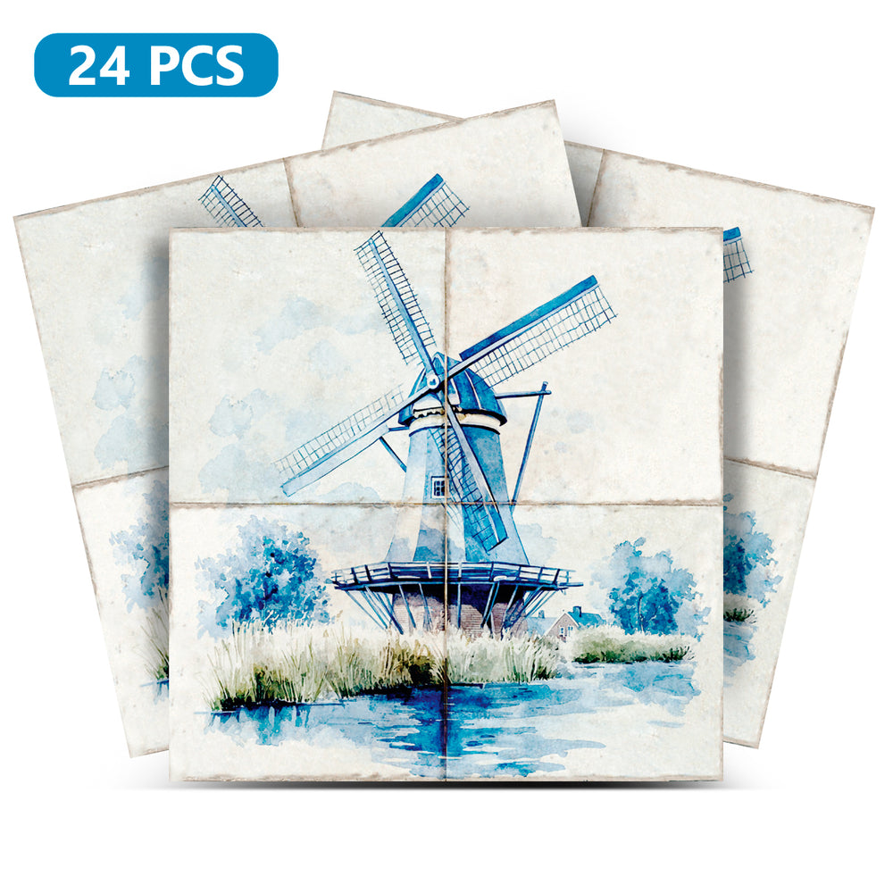 Delft tile windmill Peel And Stick Tile Stickers delft tile fireplace surround Kitchen Tile Trends Delft windmill tiles - Model D72