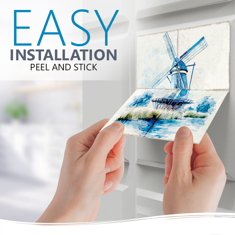 Delft tile windmill Peel And Stick Tile Stickers delft tile fireplace surround Kitchen Tile Trends Delft windmill tiles - Model D72