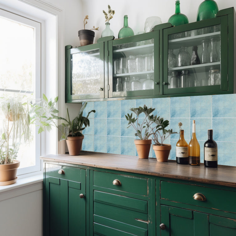 Cyan Blue Solid Peel And Stick Tile Stickers Backsplash surround Kitchen Tile Trends - D73