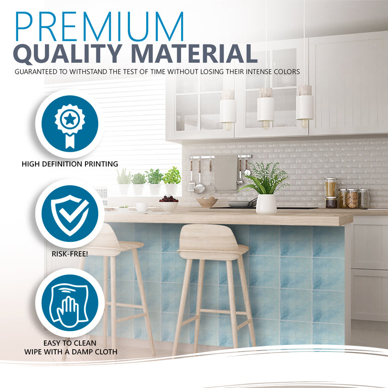 Cyan Blue Solid Peel And Stick Tile Stickers Backsplash surround Kitchen Tile Trends - D73
