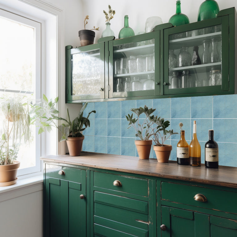 Cyan Blue Solid Peel And Stick Tile Stickers Backsplash surround Kitchen Tile Trends - D74