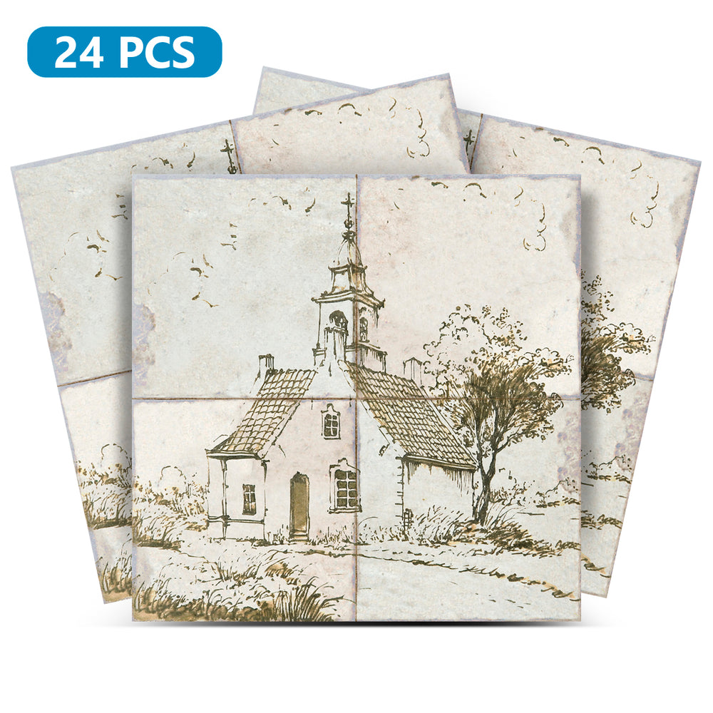 House Vintage Delft Tile Stickers – Self-Adhesive and White Decals for Fireplace Surrounds, Bathtubs, and Backsplashes Model - D75