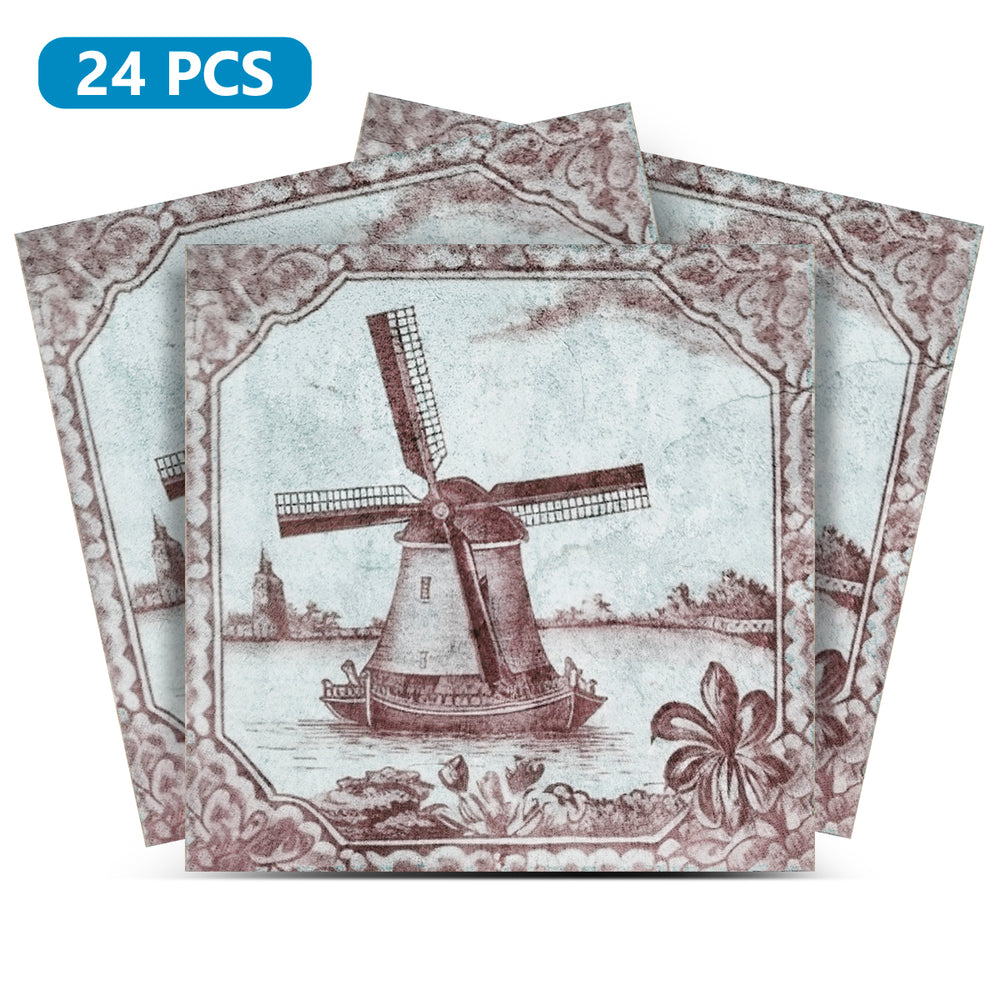 Windmill Delft Peel and Stick Tile – Vintage Tile Sticker for Kitchen, Bathroom, and Fireplace Decor Mode- D77