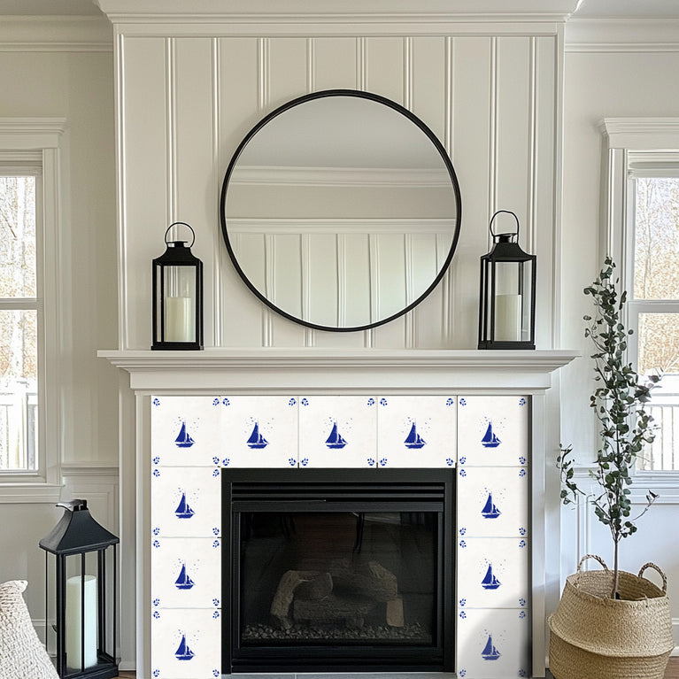 BOAT blue Delft tile Vintage Peel And Stick Tile Stickers delft tile fireplace surround Kitchen Tile Trends Model - D80