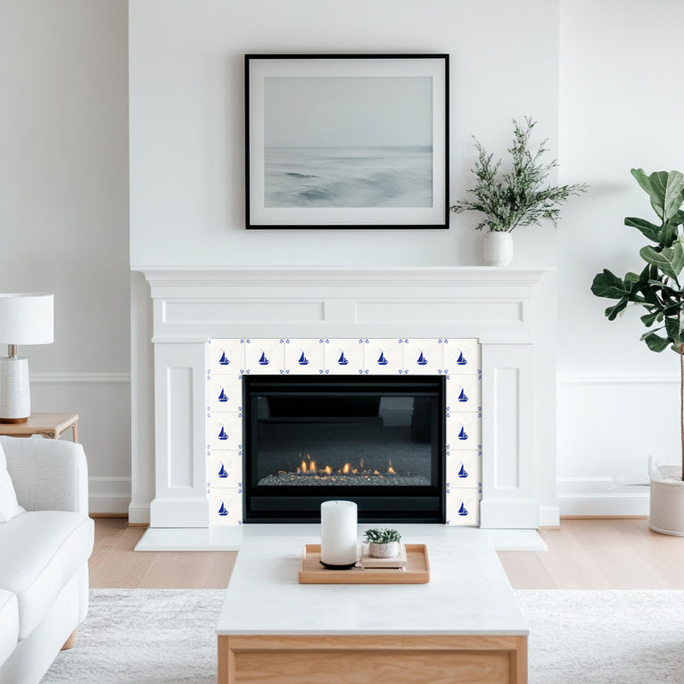 BOAT blue Delft tile Vintage Peel And Stick Tile Stickers delft tile fireplace surround Kitchen Tile Trends Model - D80