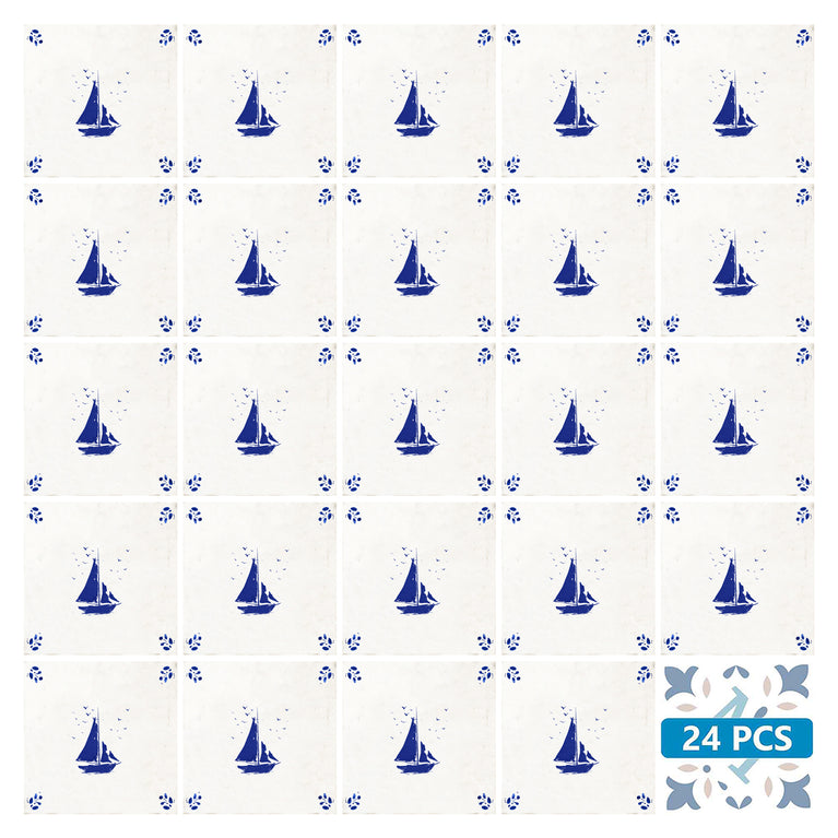 BOAT blue Delft tile Vintage Peel And Stick Tile Stickers delft tile fireplace surround Kitchen Tile Trends Model - D80