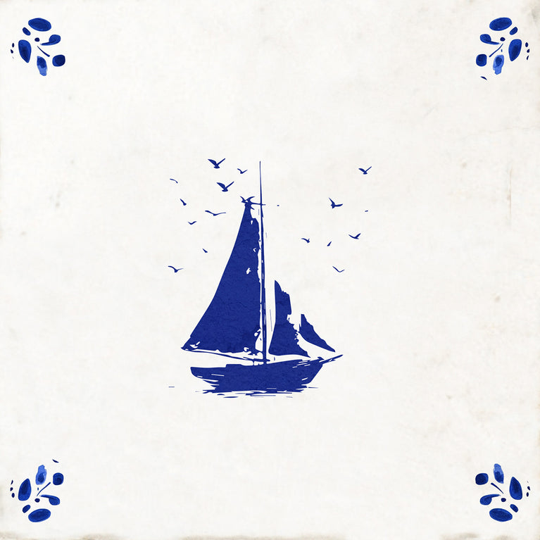 BOAT blue Delft tile Vintage Peel And Stick Tile Stickers delft tile fireplace surround Kitchen Tile Trends Model - D80