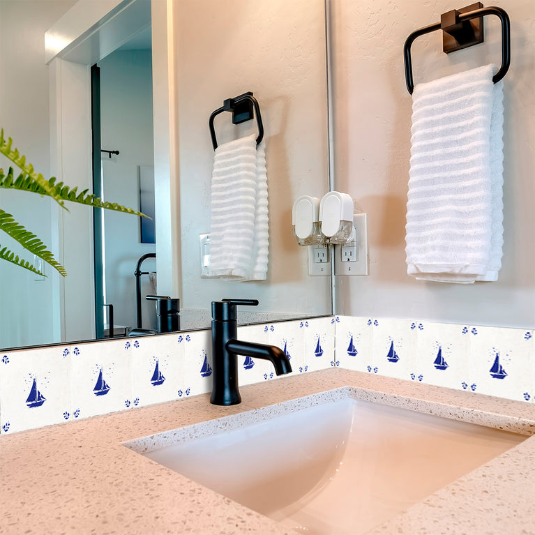 BOAT blue Delft tile Vintage Peel And Stick Tile Stickers delft tile fireplace surround Kitchen Tile Trends Model - D80