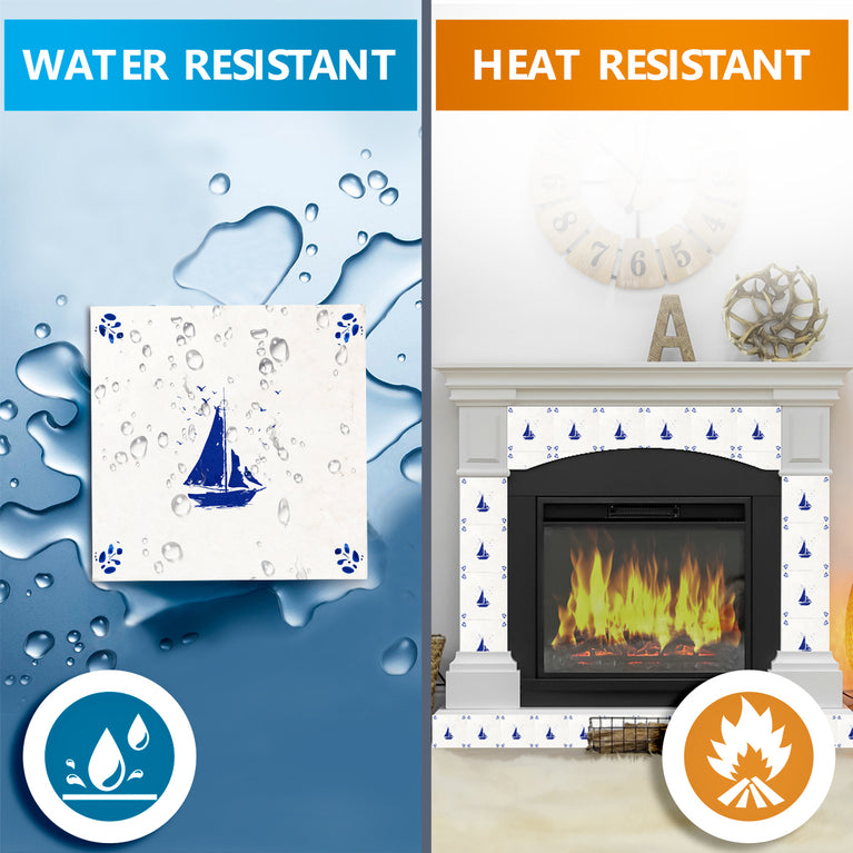 BOAT blue Delft tile Vintage Peel And Stick Tile Stickers delft tile fireplace surround Kitchen Tile Trends Model - D80