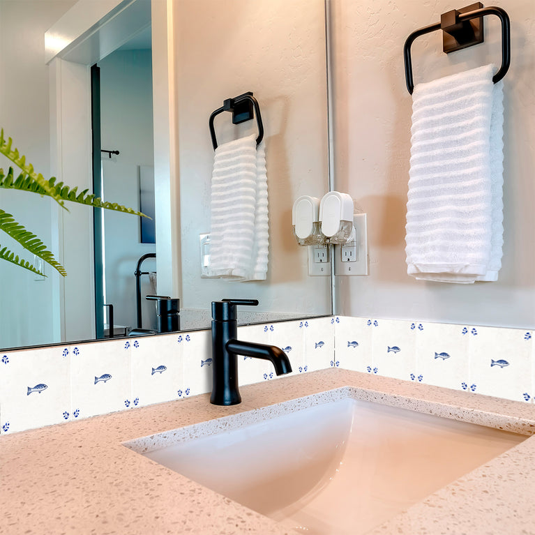 Blue Delft tile Vintage Peel And Stick Fish Babcsplash Tile Stickers Blue tile fireplace surround Kitchen Tile Trends Model - D81