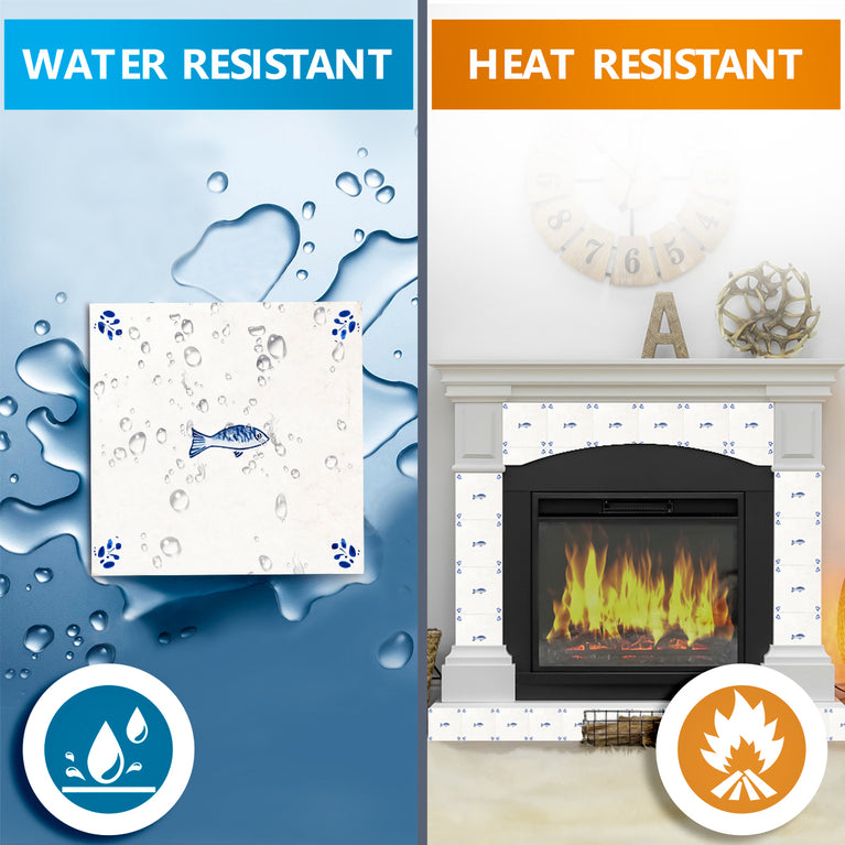 Blue Delft tile Vintage Peel And Stick Fish Babcsplash Tile Stickers Blue tile fireplace surround Kitchen Tile Trends Model - D81