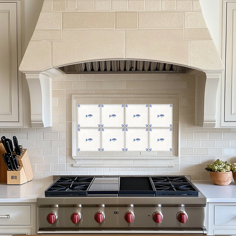 Blue Delft tile Vintage Peel And Stick Fish Babcsplash Tile Stickers Blue tile fireplace surround Kitchen Tile Trends Model - D81
