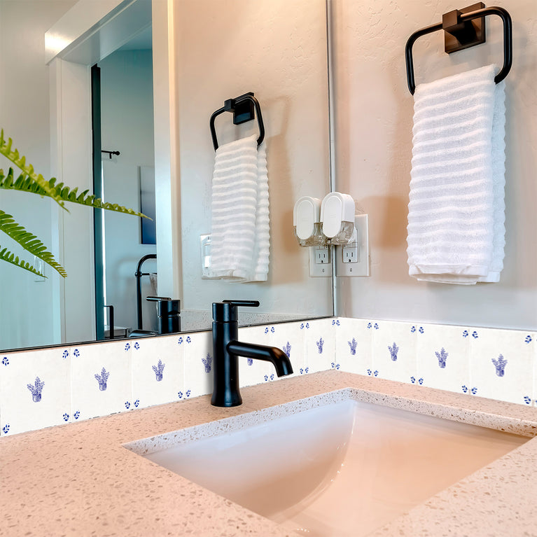 Flower Delft tile Vintage pattern Peel And Stick Tile Stickers delft tile fireplace surround Kitchen Tile Trends Delft blue tiles Model - D82