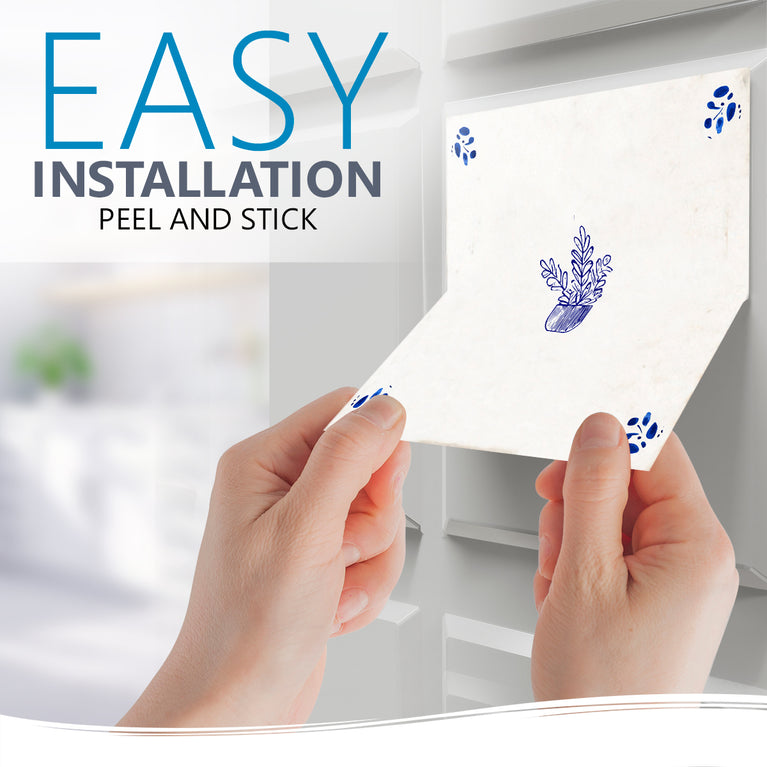 Flower Delft tile Vintage pattern Peel And Stick Tile Stickers delft tile fireplace surround Kitchen Tile Trends Delft blue tiles Model - D82