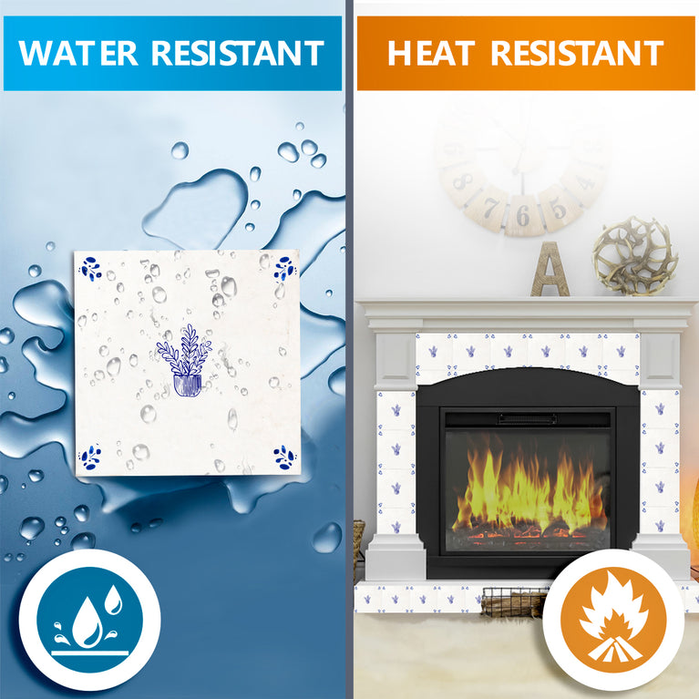 Flower Delft tile Vintage pattern Peel And Stick Tile Stickers delft tile fireplace surround Kitchen Tile Trends Delft blue tiles Model - D82