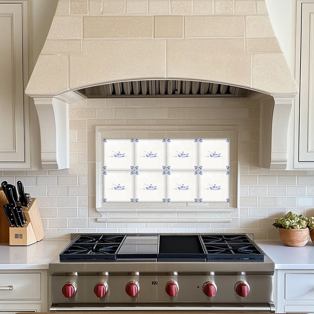 Delft tile Vintage Fishing boat blue corner pattern Peel And Stick Tile Stickers delft tile fireplace surround Kitchen Tile Trends Model D83