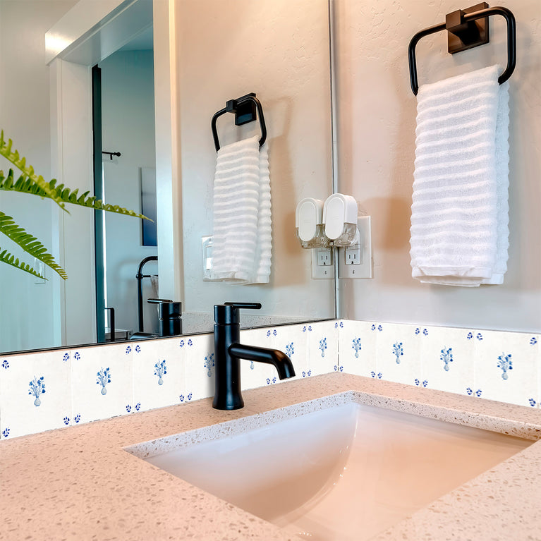 Delft Blue pattern Flower tile Vintage blue Peel And Stick Tile Stickers delft tile fireplace surround Kitchen Tile Trends Model D91