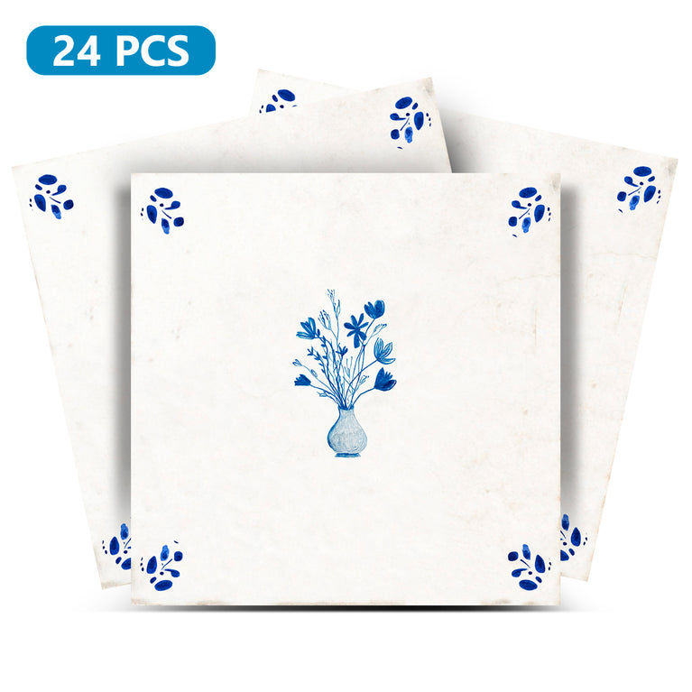 Delft Blue pattern Flower tile Vintage blue Peel And Stick Tile Stickers delft tile fireplace surround Kitchen Tile Trends Model D91