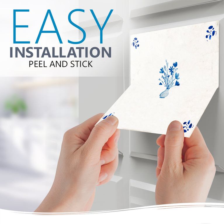 Delft Blue pattern Flower tile Vintage blue Peel And Stick Tile Stickers delft tile fireplace surround Kitchen Tile Trends Model D91