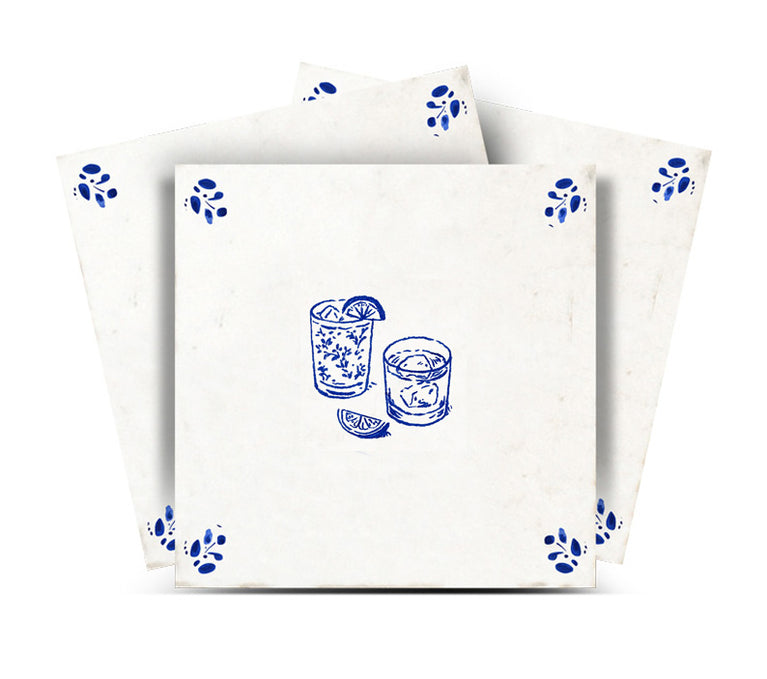Delft tile Vintage blue Cocktail Glasses Peel And Stick Tile Stickers delft tile fireplace surround Kitchen Tile Trends Delft blue Model - D95