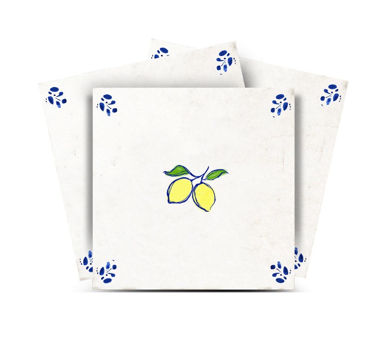 Delft Tile Amalfi Lemon Grove Vintage Mediterranean Blue & Yellow Decorative Kitchen Backsplash Tile Stickers - D99