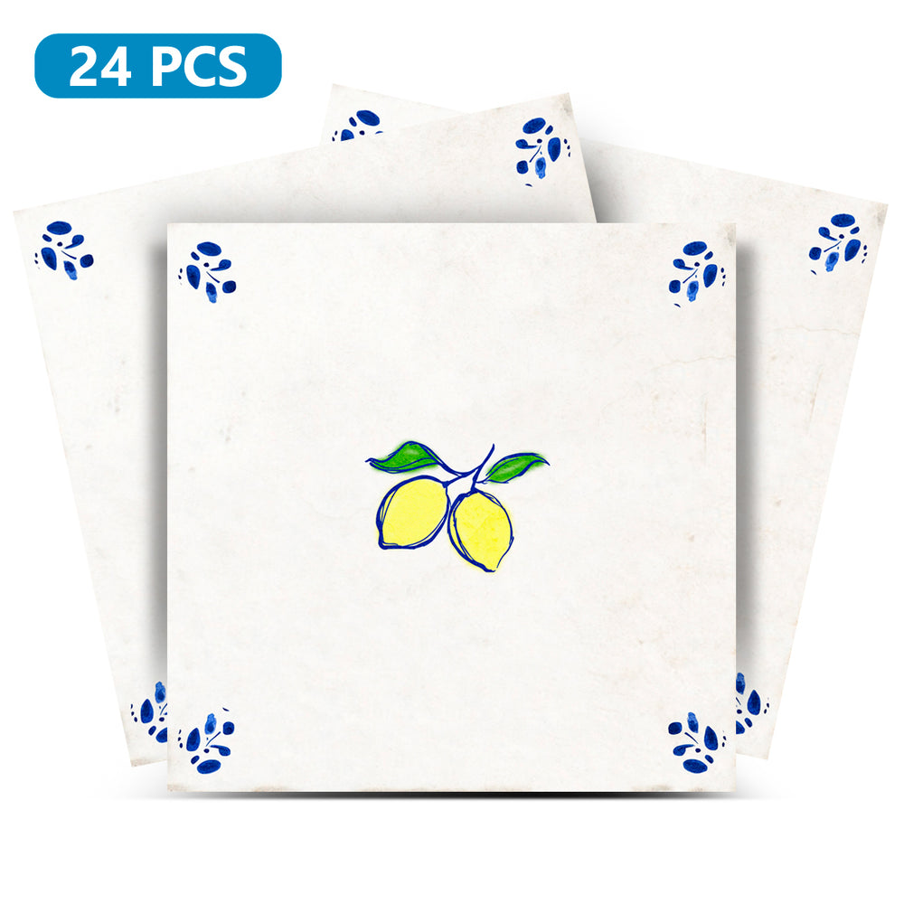 Delft Tile Amalfi Lemon Grove Vintage Mediterranean Blue & Yellow Decorative Kitchen Backsplash Tile Stickers - D99