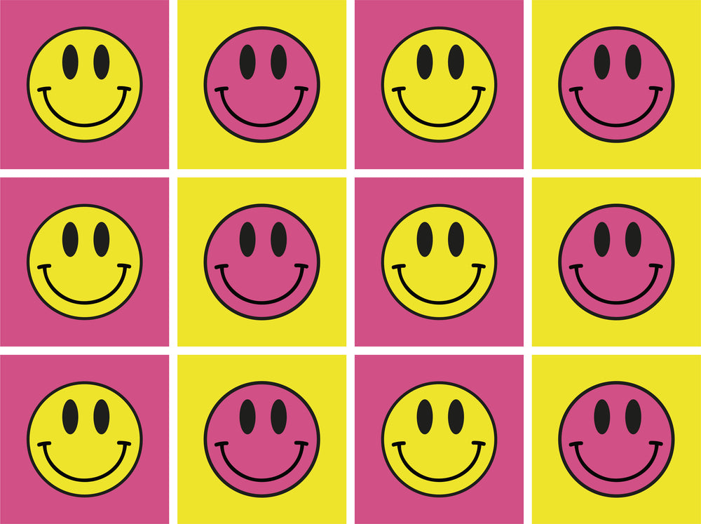 Yellow and Pink completing colors Peel and Stick smiley face Tile Stickers Model - E3