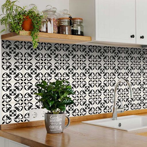 Black and White Easy-to-Install Floor Tiles for kitchens Model - B28