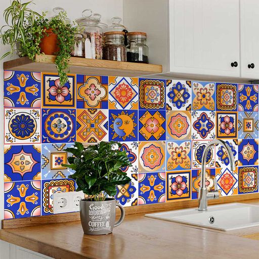 Blue and Orange Removable Tile Stickers self-adhesive wallpaper Model - M12