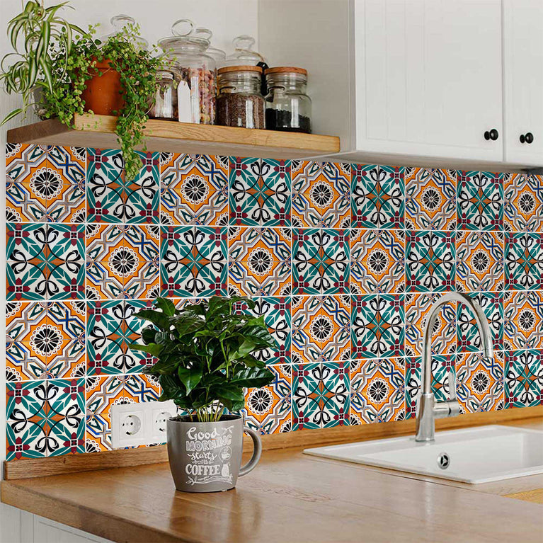 Beautiful Multicolor Mexican Backsplash DIY Different Patterns Tile Stickers Model - H203