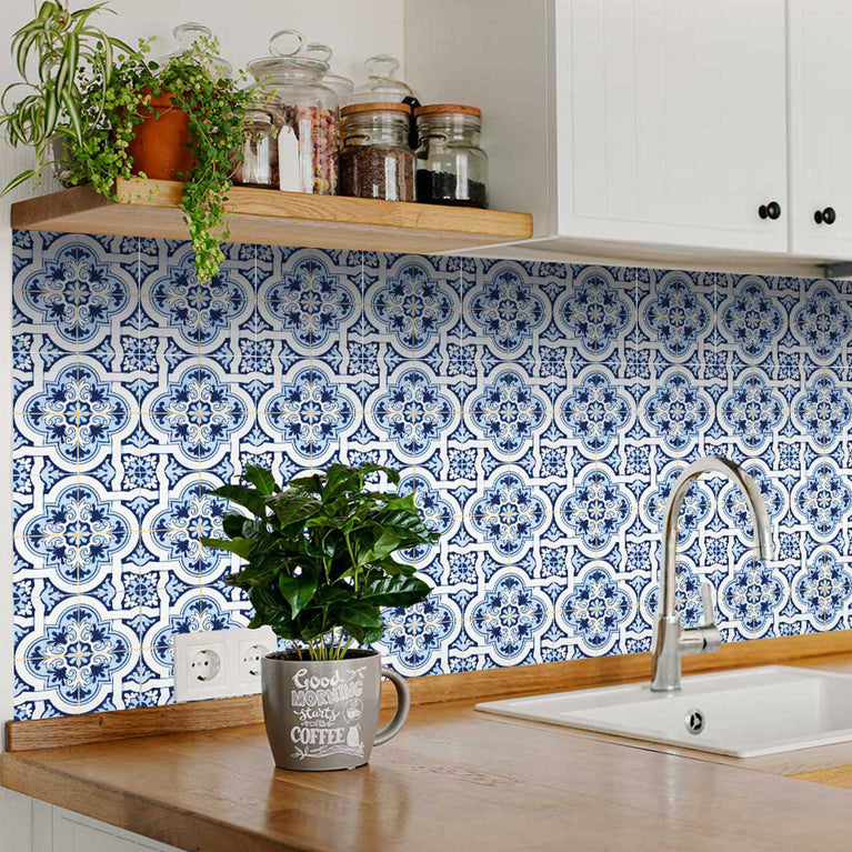 Blue and White backsplash Home Décor Peel and Stick Tile Stickers Model - H20