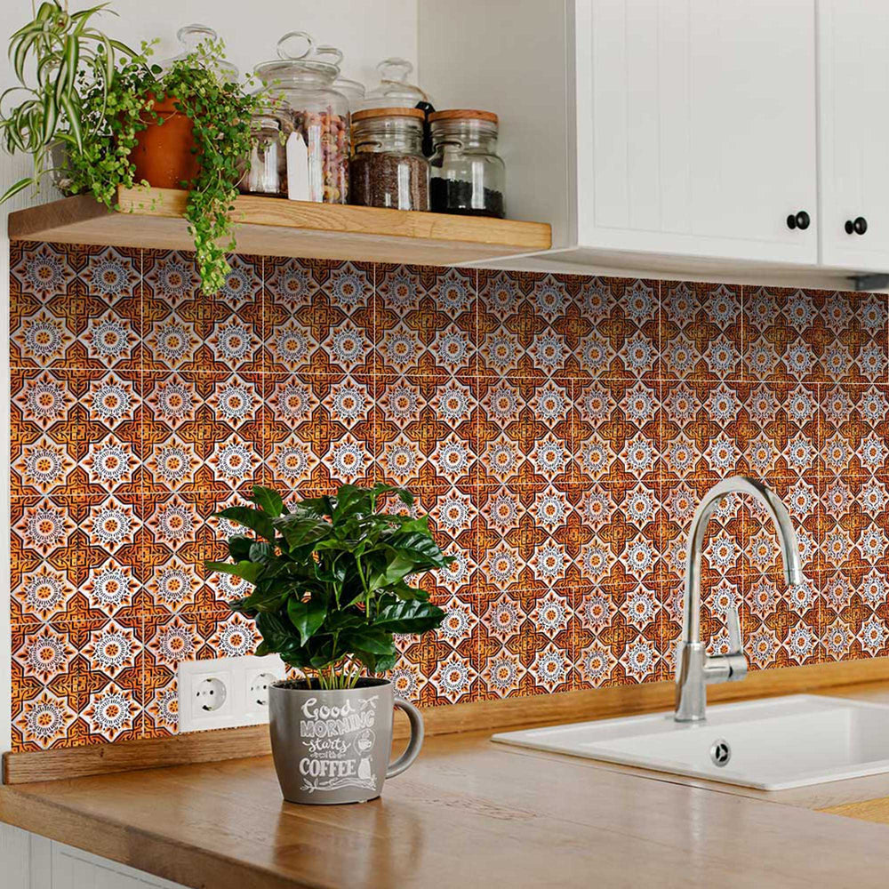 Peel and Stick Tile Stickers Mexican Orange backsplash for home décor Model - H2