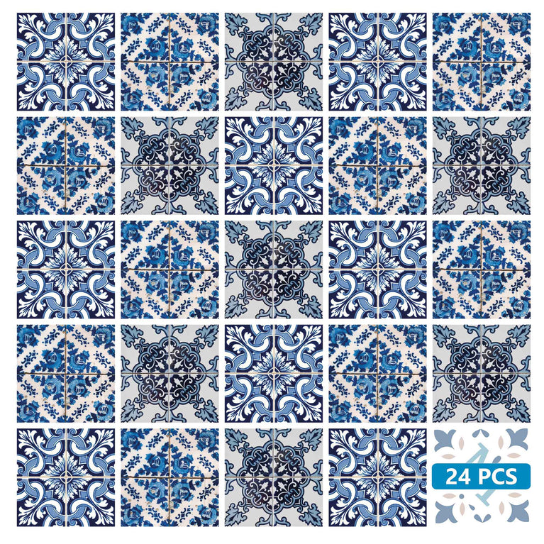 Three different Blue Spanish patterns for bathroom tiles Renovations Model - H302