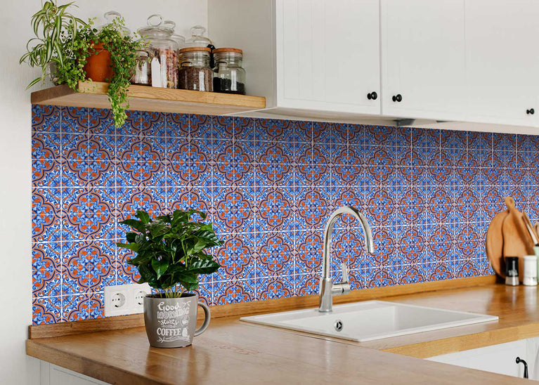 Blue and Red backsplash for home décor kitchen renovation Tile Stickers Model - H38