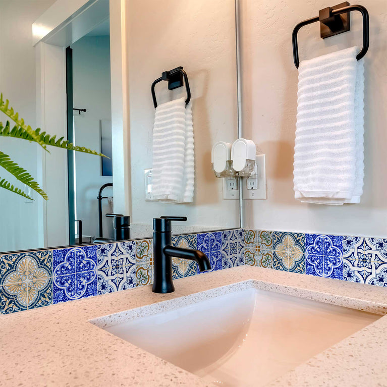 Colorful Blue and Brown backsplash for bathroom décor DIY Tile Stickers Model - H402