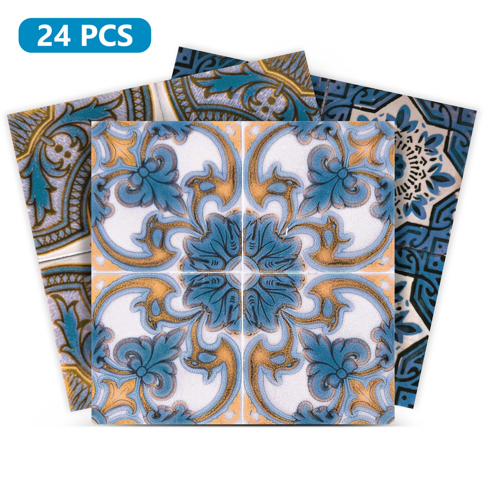 Blue and Yellow matt color Peel and Stick vintage Tile Stickers Model - H408