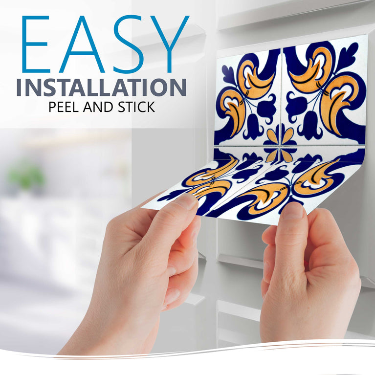 Blue and Yellow pattern Peel and Stick Tile Stickers removable retro Model - H40