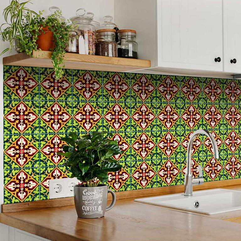 Green and Yellow Beautiful Backsplash kitchen wallpaper renters friendly Model - H5