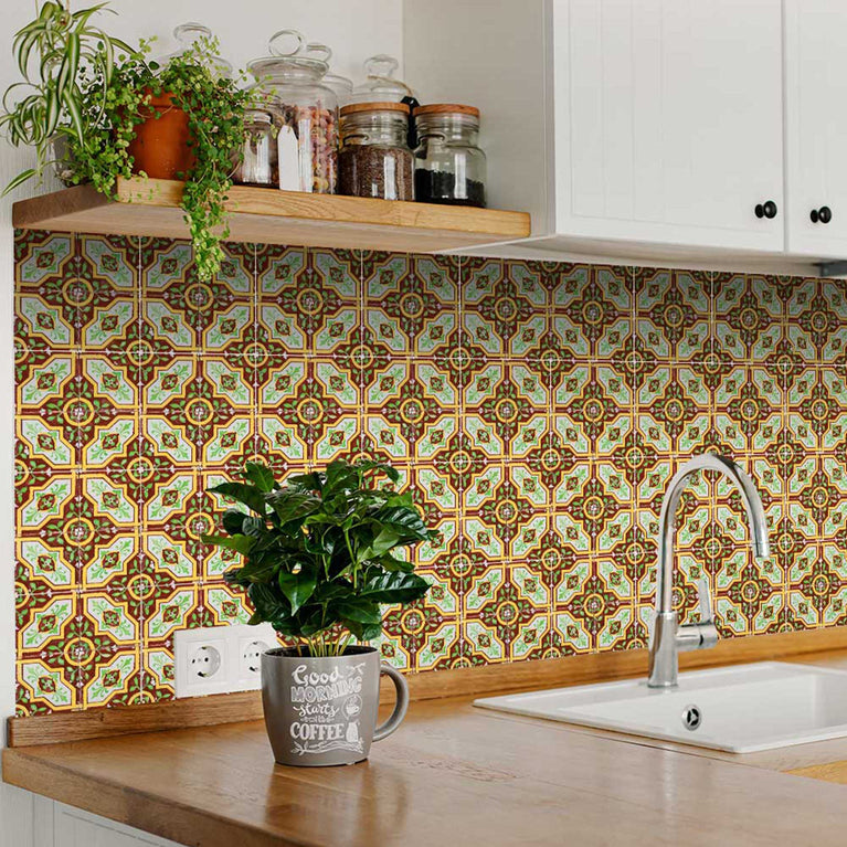 Green and Red Spanish Trendy Peel and Stick Tile Stickers for kitchen renovation Model - H9