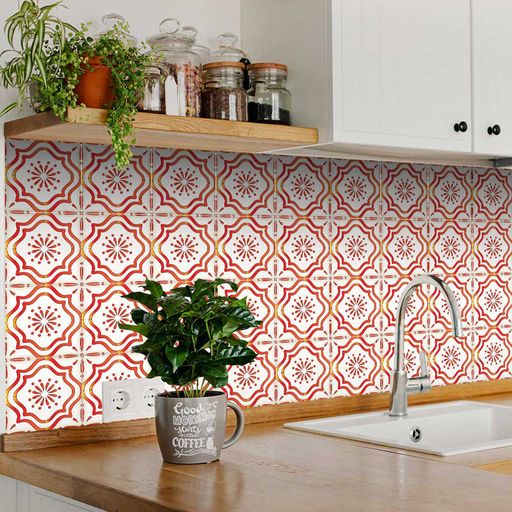 Orange and Red pattern Backsplash Tile stickers for easy home design Model - B515