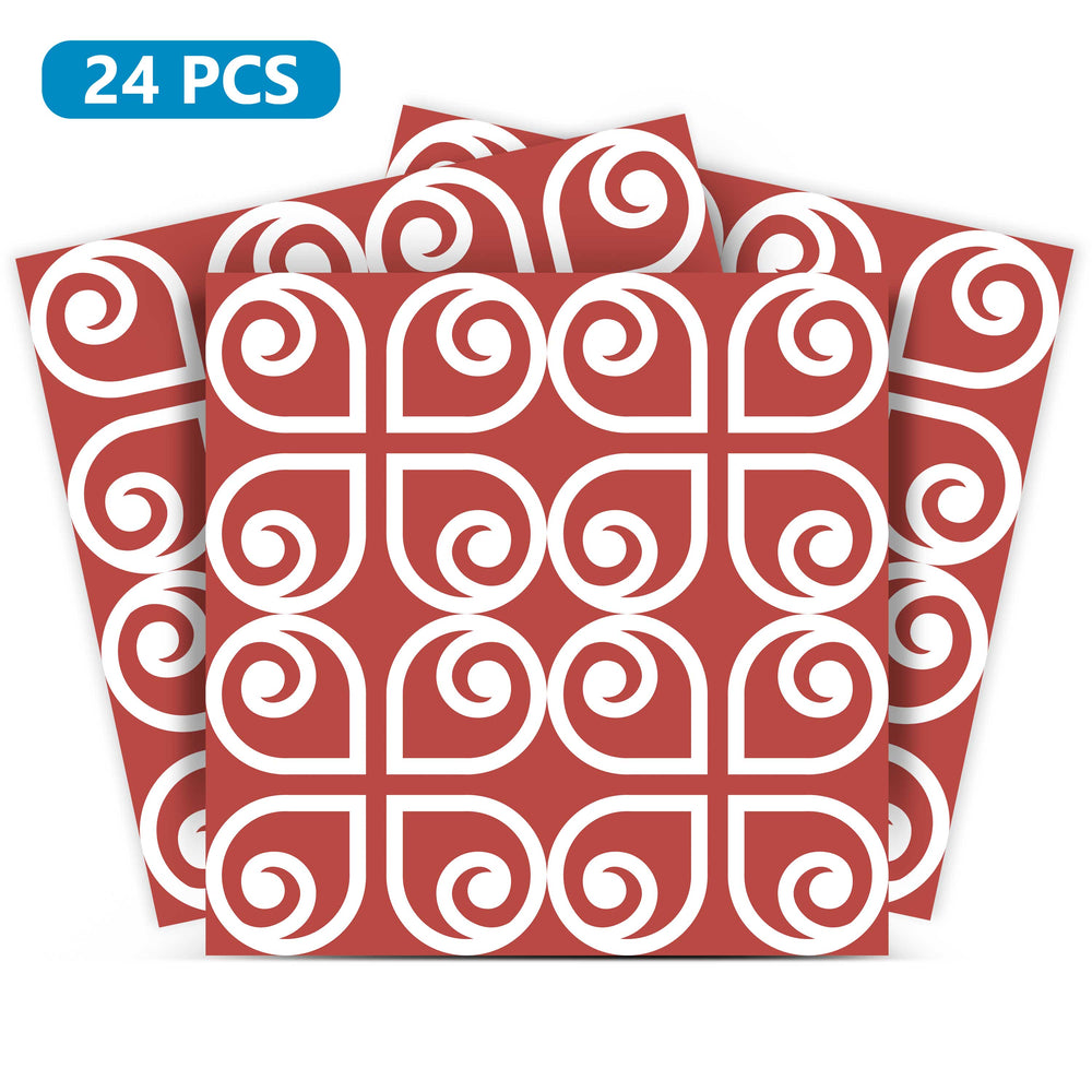 Red and White pattern peel and stick tile stickers kitchen red backsplash Model - K4