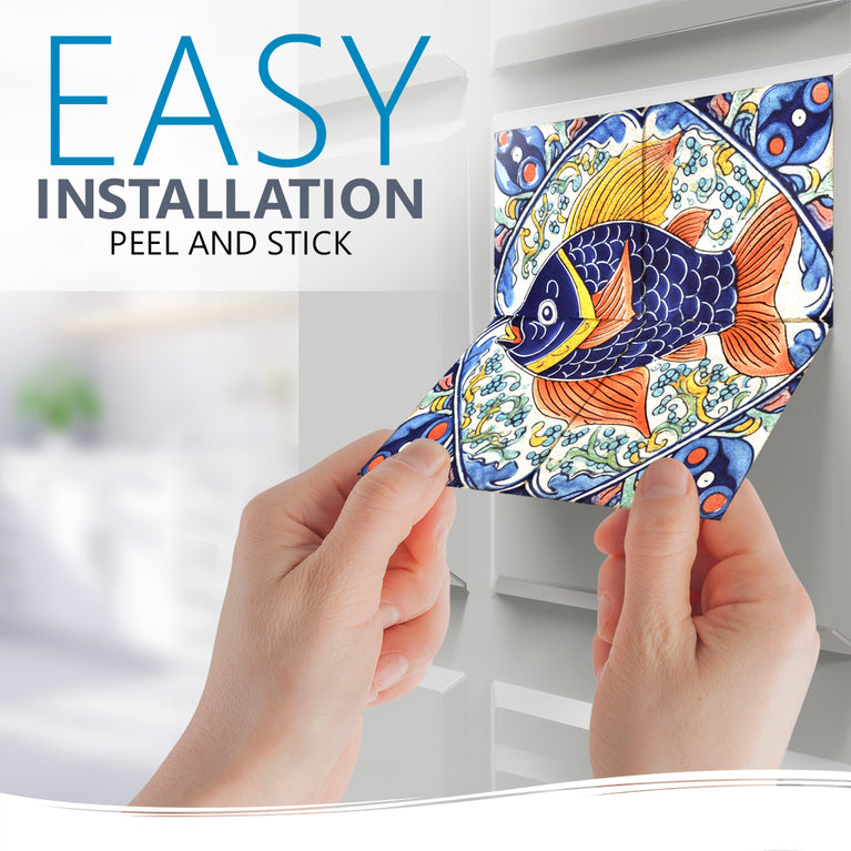 Vintage Rustic Fish Colorful Peel And Stick Tile Stickers Model - L29