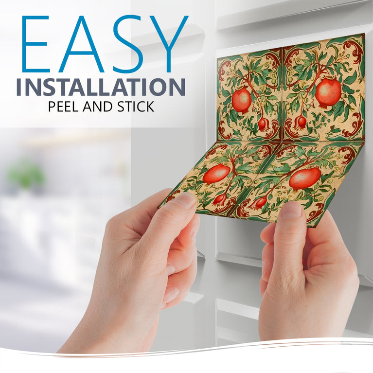 Pomegranate Retro Easy Installation Peel and Stick colorful Tile Stickers Model - L31